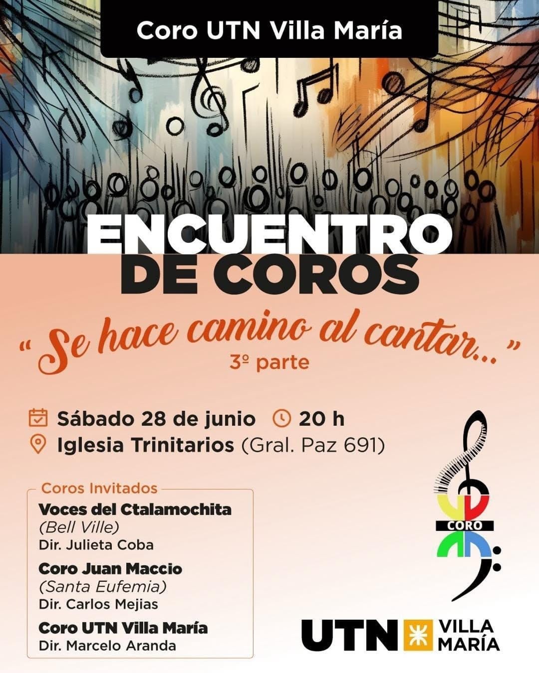 El Coro de la UTN Villa María invita a una nueva edición del encuentro “Se hace camino al cantar”