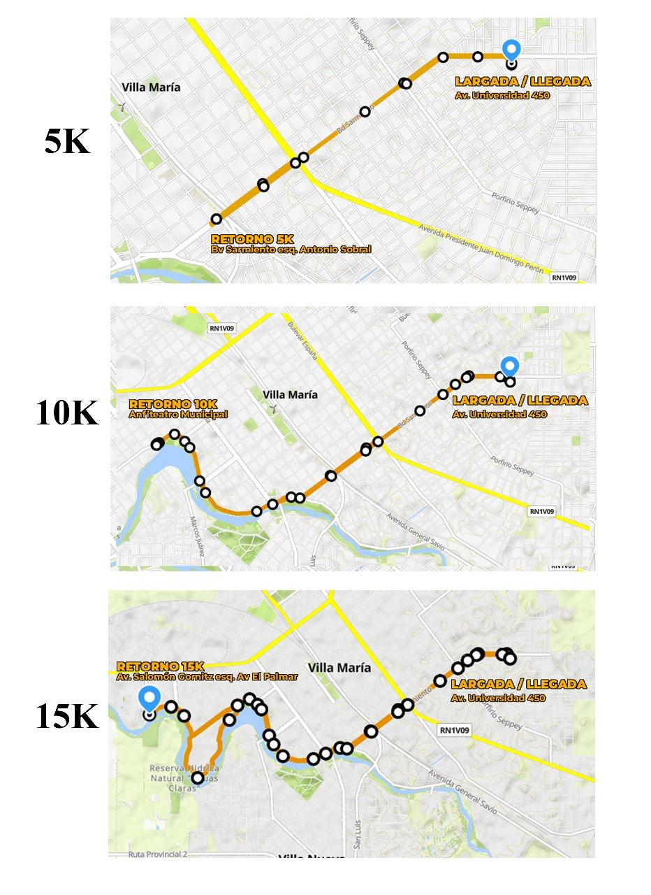 Recorridos de UTN Corre por distancia